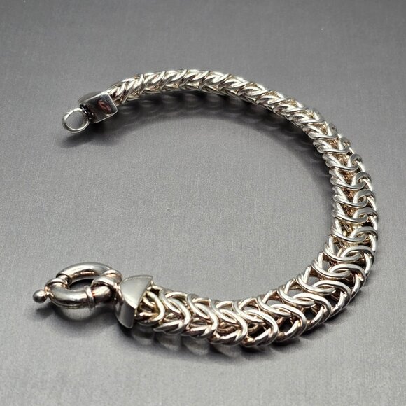 Sterling Silver 925 Italian Byzantine Chain Bracelet 7" Signed B 27.53g Bold - Picture 4 of 12
